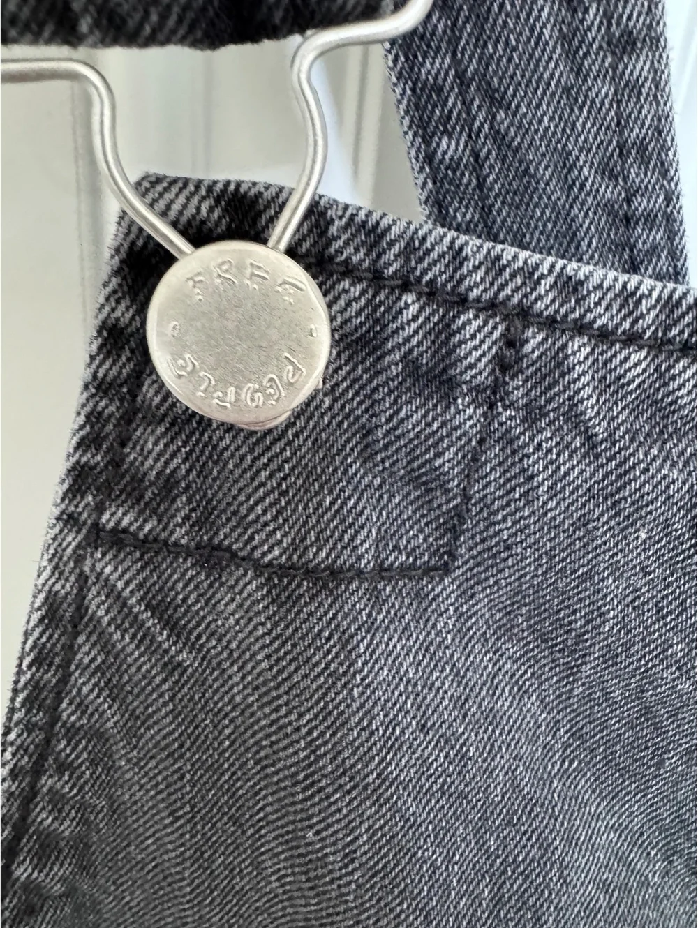 Free People Washed Black Distressed Denim Overall Pinafore Dress Skirt Size 6